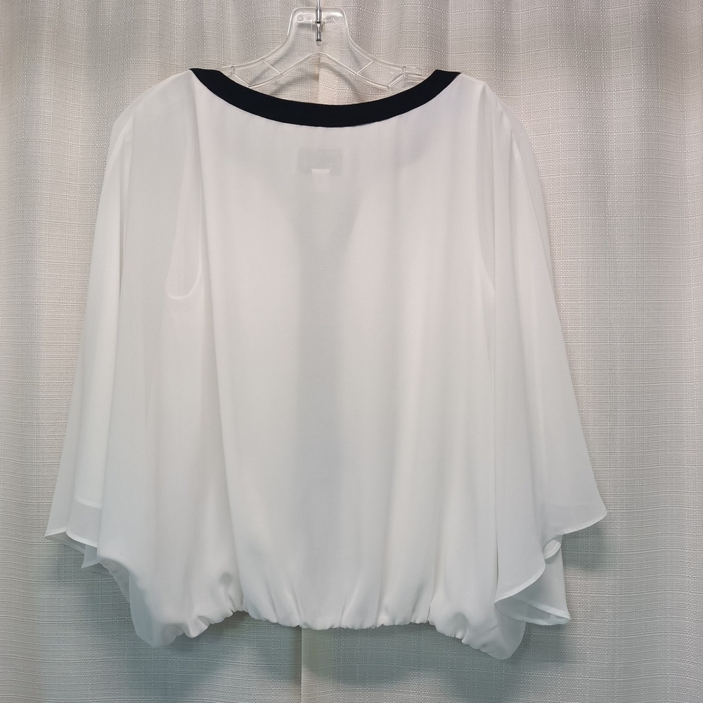 Joseph Ribkoff White Black Contrast Trim Bubble Hem Blouse Womens M Office Glam - Picture 7 of 7